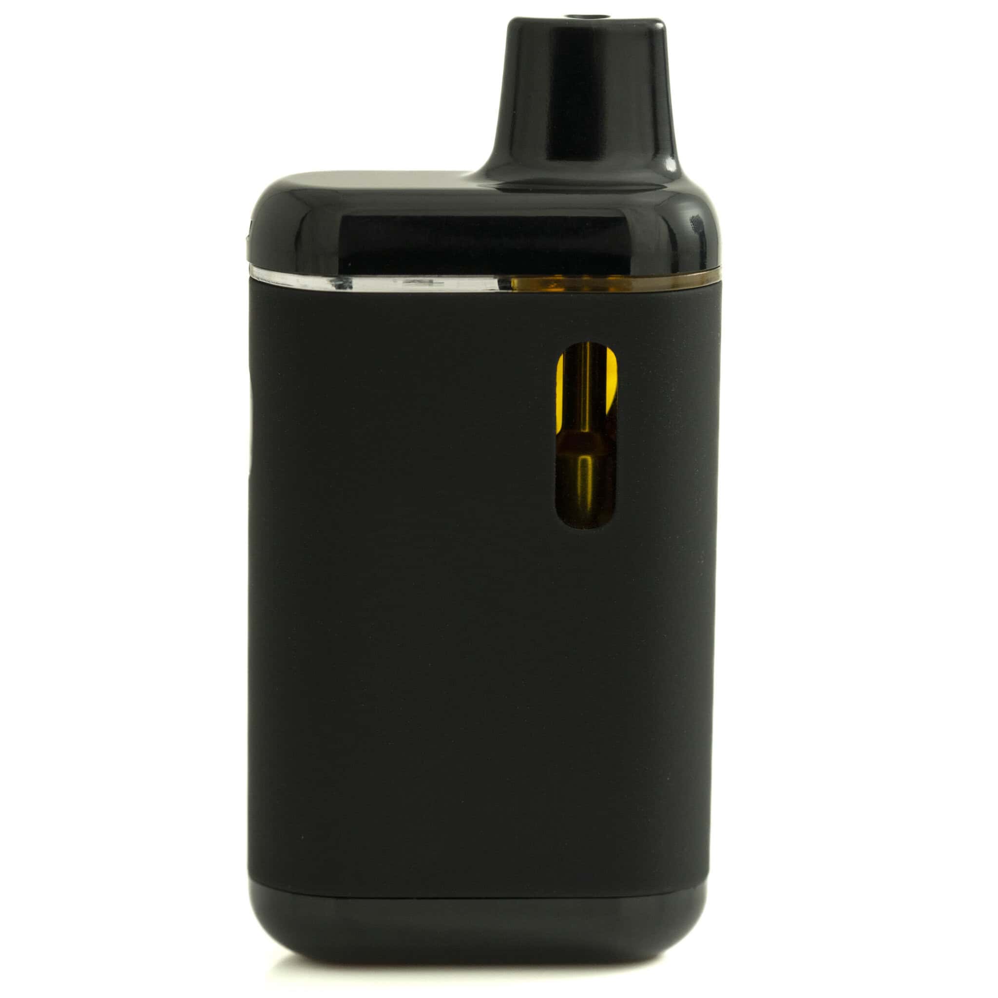 A black vaporizer with a yellow button.