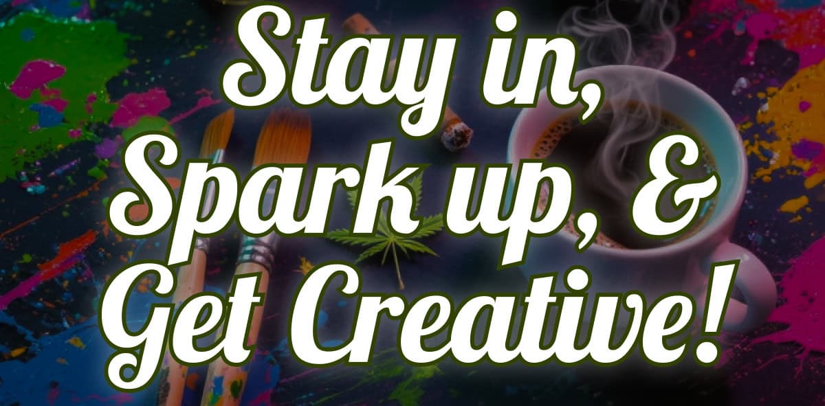 Creative setup with paints, brushes, coffee, and message.