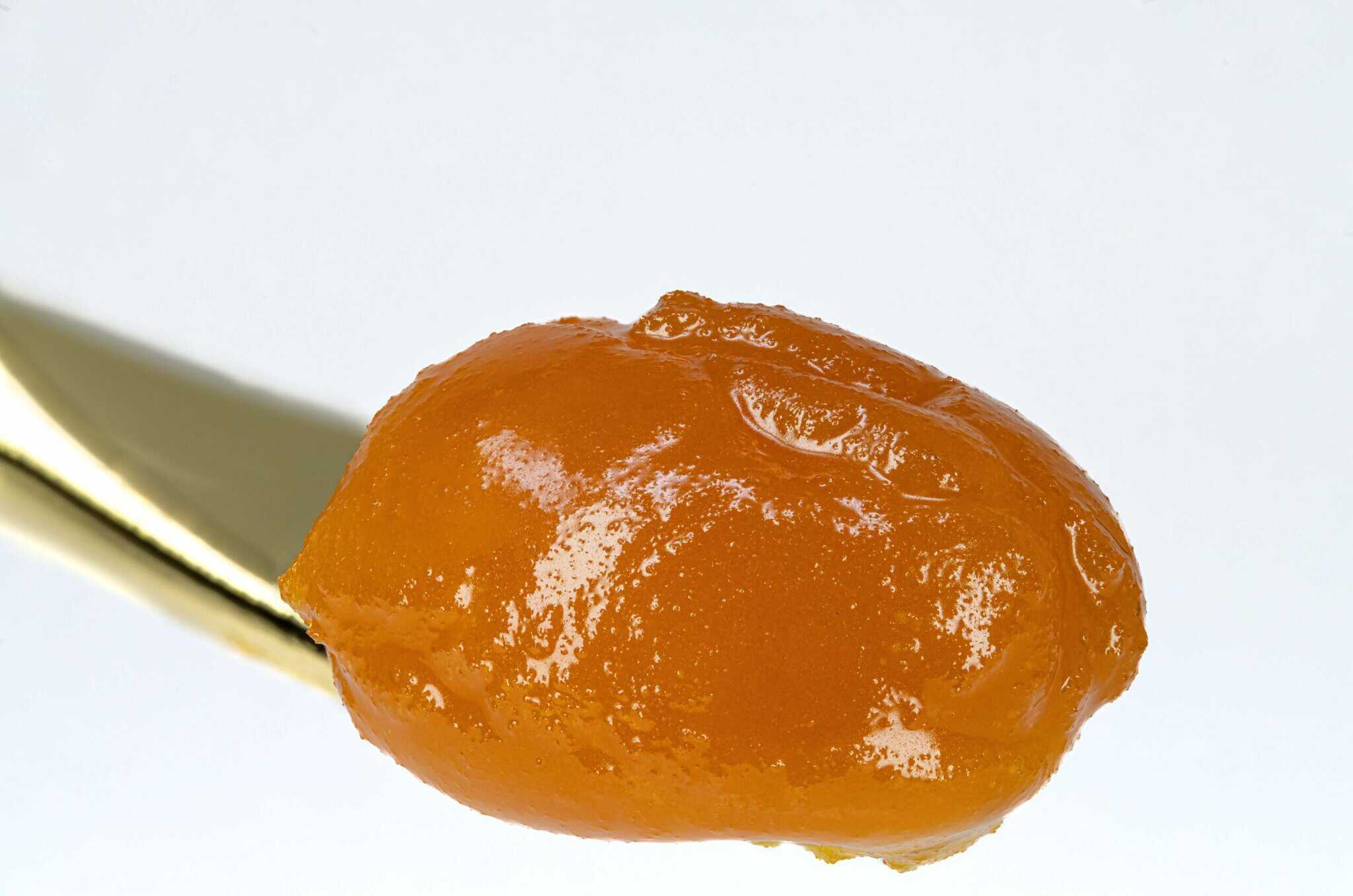 Dulce de zapallo on a silver spoon